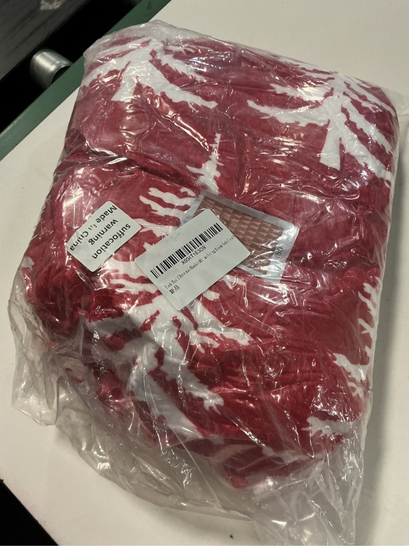 Condition photo showing Good Condition for dark red christmas blanket 80"x60" white xmas tree pattern design block print throw blanket lightweight warm soft blanket farmhouse winter holiday decor for home living room sofa couch bed 80x60 inch dark red-xmas tree