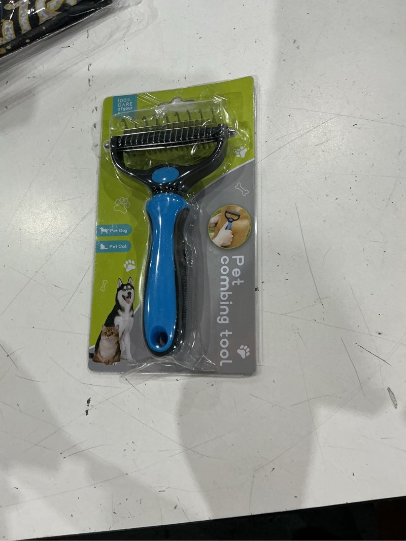 Condition photo showing New/Like New for wepet grooming rake for dogs & cats, double-sided deshedding brush, extra-wide dematting tool, slicker comb for undercoat & loose hair removal, reduces shedding by 95%, blue, large blue large