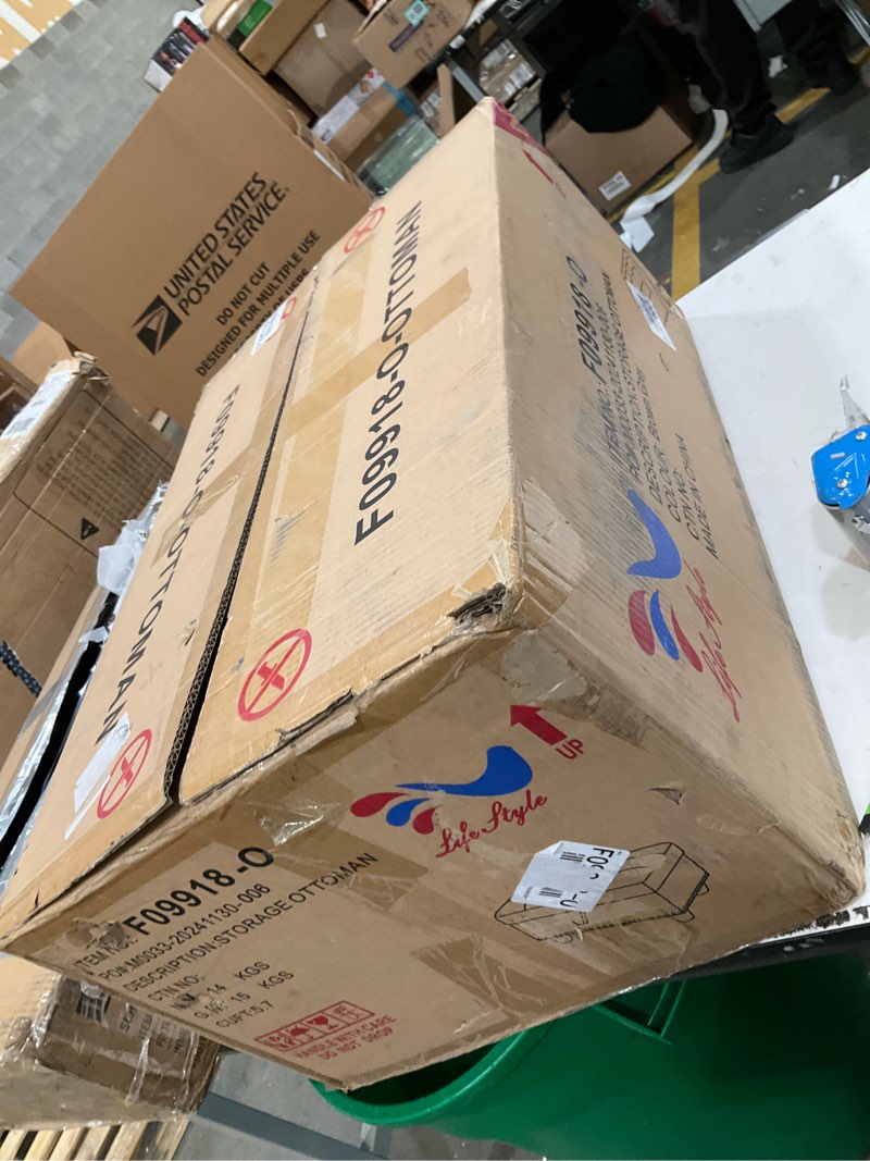 Condition photo showing Good Condition for Storage Ottoman,, Brown Grey Linen-grey Linen