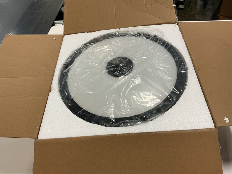 Condition photo showing New/Like New for 2 Pack 24W LED Motion Sensor Outdoor Ceiling Light, 12IN 2700K/3000K/3500K/4000K/5000K Adjustable Ceiling Lights, Dusk to Dawn Flush Mount LED Ceiling Light Fixture for Porch, Entryway, Garage Black 2 Pack