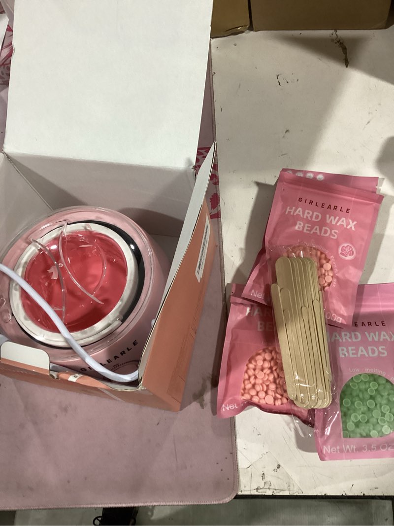 Condition photo showing As Is for waxing kit for women and men, girlearle wax warmer hair removal at home with beads, multiple formulas target different types of sensitive skin body, brazilian bikini, eyebrow, facial pink
