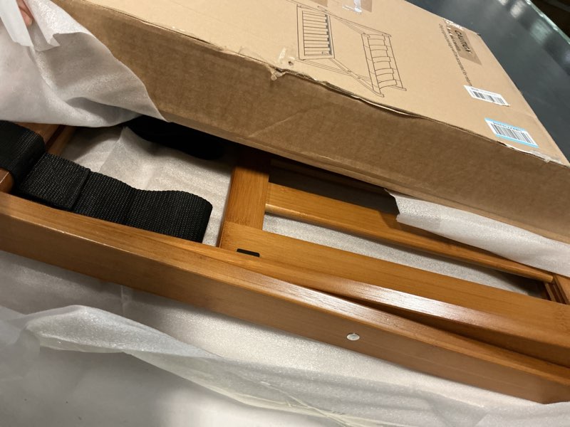 Condition photo showing Good Condition for Fully Assembled Walnut Bamboo Luggage Rack with Shoe Shelf, Folding Suitcase Stand with 5 Heavy-Duty Straps, Large Wooden Luggage Holders for Guest Room, Ideal for Bedroom, Hotel Walnut-1pack