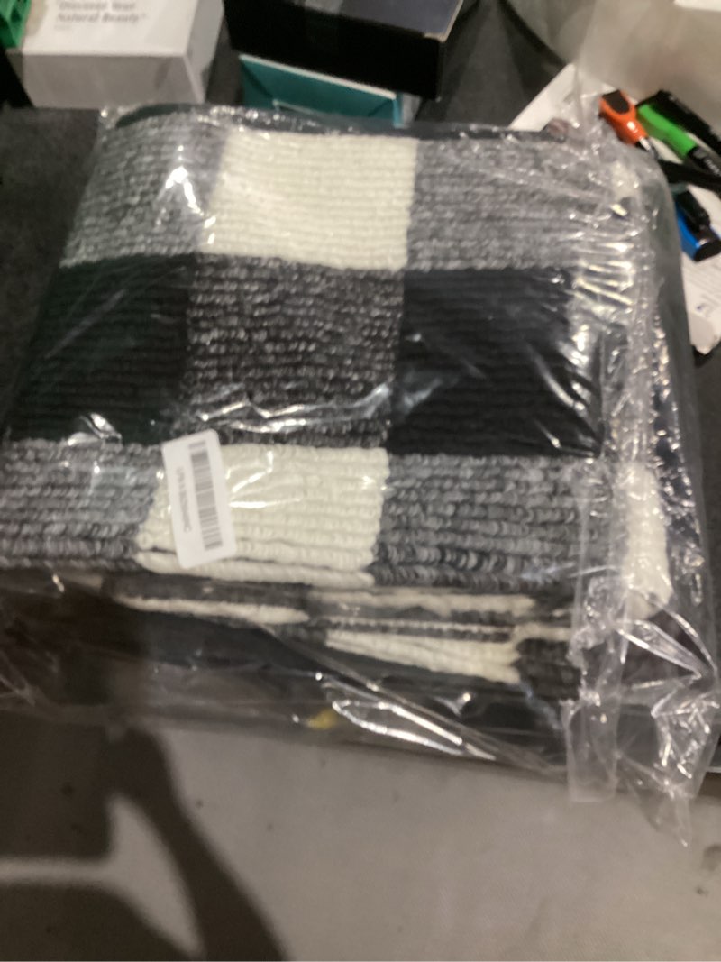 Condition photo showing Good Condition for foneyi buffalo plaid outdoor rug, 20"x59" checkered front door mat, non slip absorbent entryway rug doormat indoor, washable outdoor rugs for layered door mats front porch/farmhouse black and white 1'8" x 4'11" (rectangular) black white grey