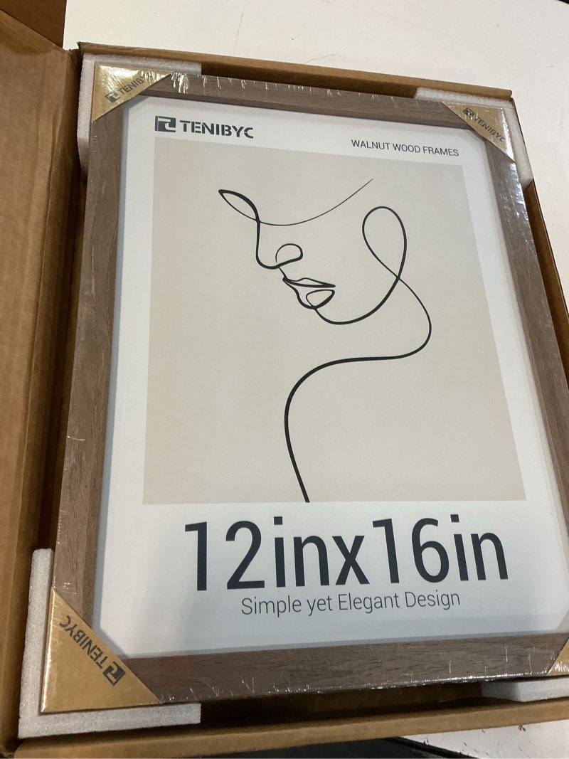 Condition photo showing New/Like New for 16x20 poster frame 3 pack with hd glass- brown walnut, natural solid wood picture frame, wall gallery frame 3 pack walnut 16 x 20