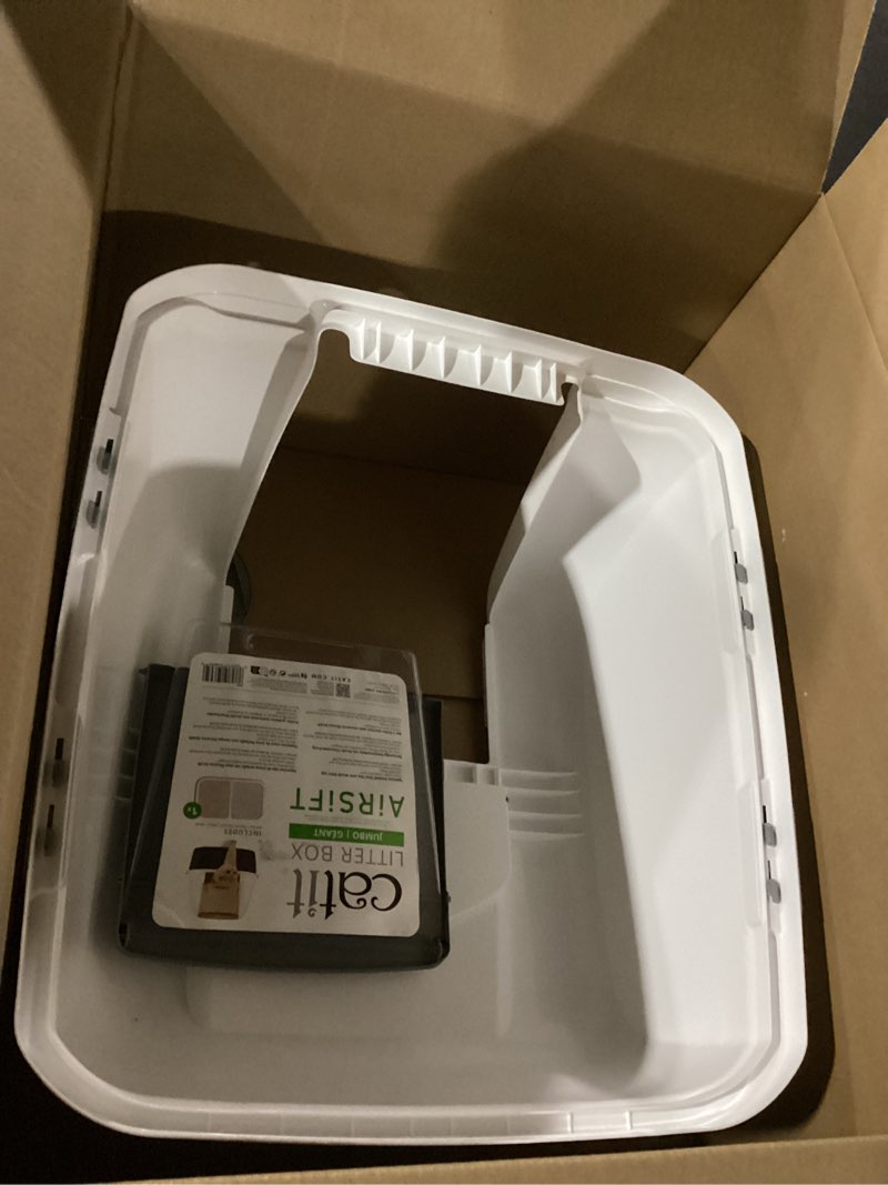 Condition photo showing As Is for Catit Airsift Jumbo Hooded Litter Pan, Warm Gray/White - Privacy and Easy Access for Cleaning - Ideal for Larger or Multiple Cat Households