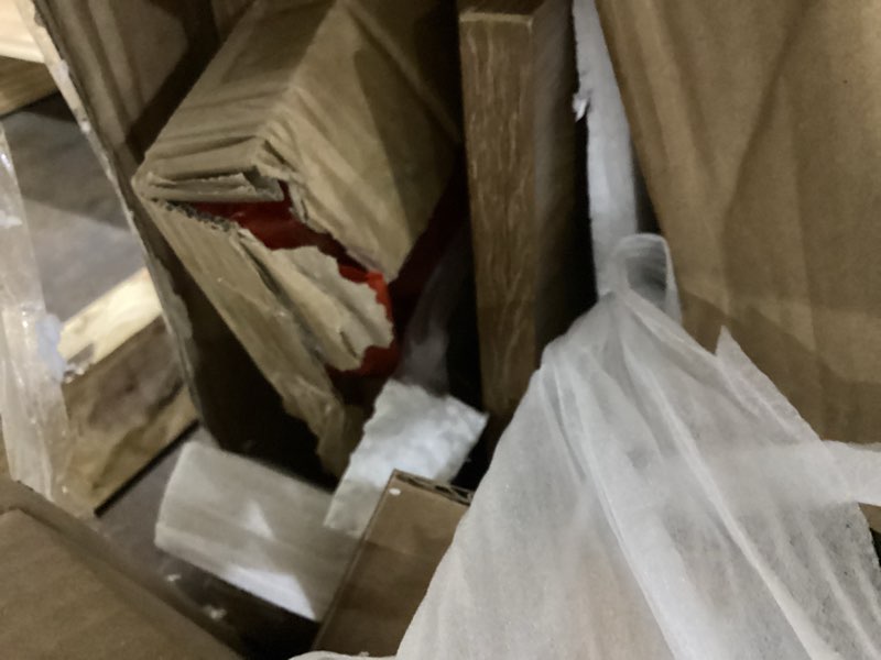 Condition photo showing As Is for LITTLE TREE 63 Inches Long Console Table for Entryway, Sofa Table Behind Couch, Wooden Entry Table Foyer Hallway Table, Industrial Console Sofa Table for Living Room, Oak Color Oak Brown