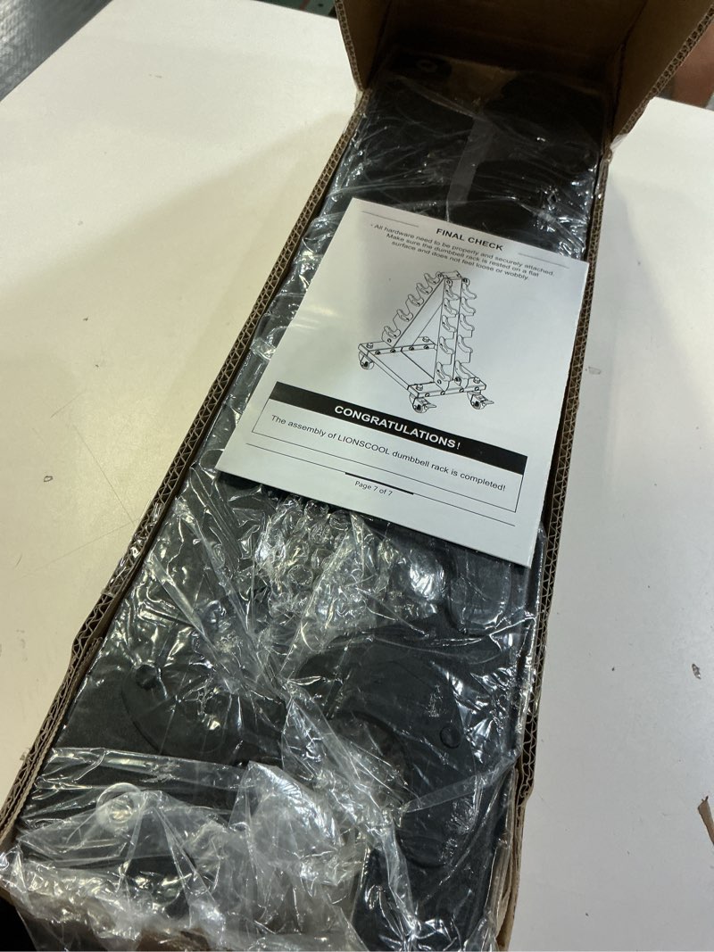 Condition photo showing Good Condition for LIONSCOOL Premium Solid Steel Dumbbell Rack Stand Only, A-Frame Portable Weight Storage Organizer with Optional Tray and Wheels, Perfect for Home Gym Fitness Storage (200LBS/300LBS/700LBS Weight Capacity Available) Small, 200 LBS (for 2-15lb Neoprene Dumbbells)