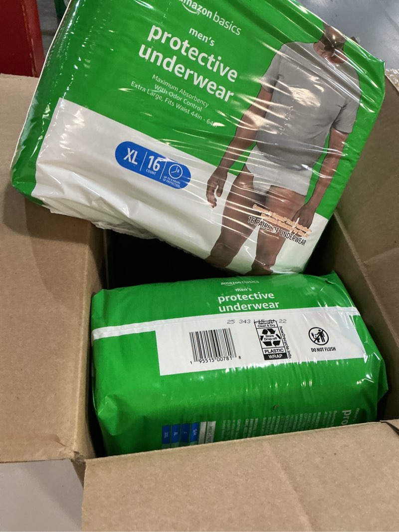 Condition photo showing New/Like New for amazon basics incontinence underwear for men, maximum absorbency, x-large, 48 count (3 packs of 16) x-large 48.0