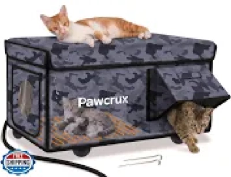 Weatherproof Heated Cat House for Outdoor in Winter, Heated Cat Bed Kitty Shelter with Cat Heating P