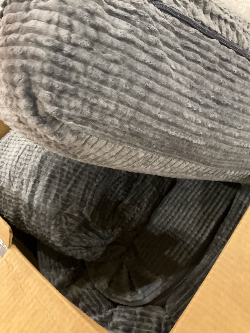 Condition photo showing As Is for COMAX Convertible Sofa Bed Queen, Folding Fold Out Couch Bed, Floor Futon Couch Corduroy with Back Pillows, Boneless Sofa Comfy Lounge Sleeper Mattress Loveseat for Living Room Bedroom, Grey Grey (Medium) Medium Sofa Bed