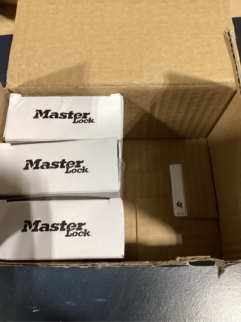 Condition photo showing As Is for master lock pro pack shrouded outdoor keyed padlock, 2-3/4-in wide x 5/8-in shackle keyed