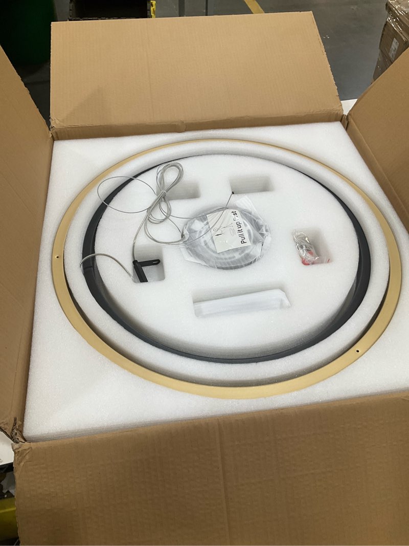 Condition photo showing Good Condition for modern led chandelier black gold dimmable circular led pendant light with remote ring chandelier dining room light fixtures for kitchen island living room entryway, d23.6 2 rings 23.6 inches black gold