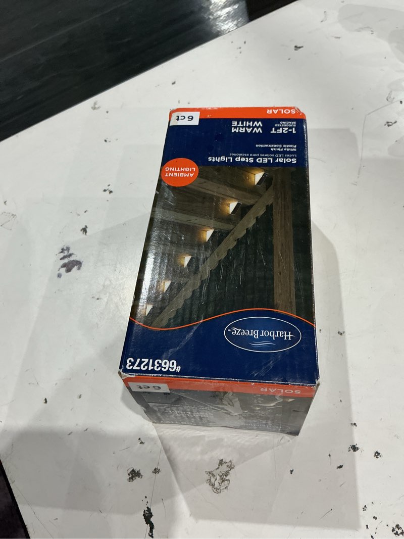 Condition photo showing As Is for harbor breeze 6 -pack 4 -lumens white solar led outdoor path light 3000-k
