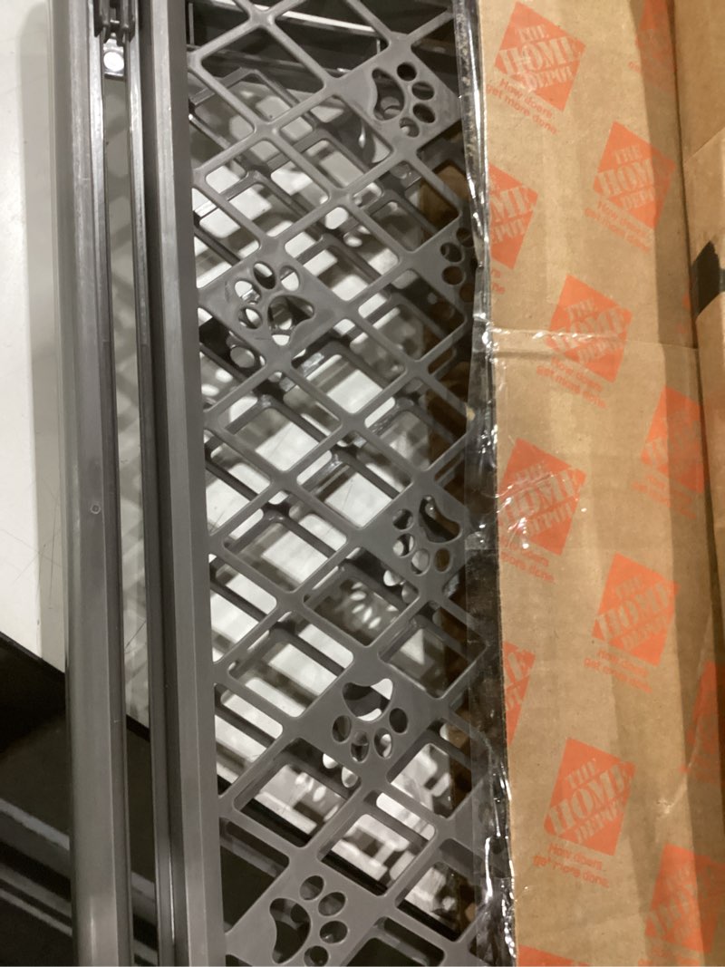 Condition photo showing Good Condition for mypet north states paws portable pet gate: 26-40" wide. pressure mount. no tools needed. made in usa, 23" tall, expandable, durable dog gates for doorways, fieldstone gray
