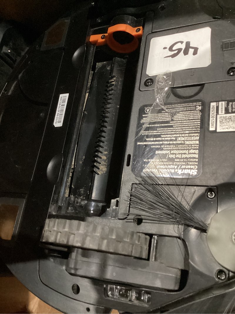 Condition photo showing As Is for (Used, dirty, as is)  Shark AV2501S AI Ultra Robot Vacuum, with Matrix Clean, Home Mapping, 30-Day Capacity HEPA Bagless Self Empty Base, Perfect for Pet Hair, Wifi, Dark Grey Matrix AI Ultra Dry Self Empty