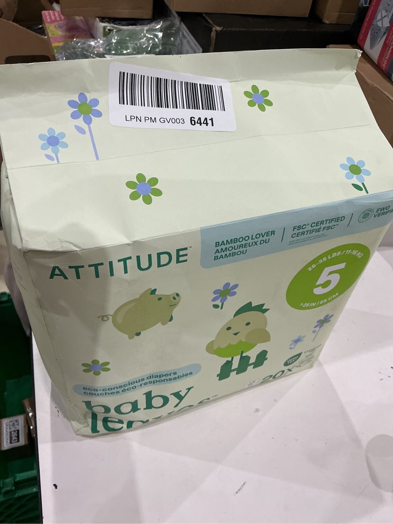 Condition photo showing Good Condition for attitude eco-conscious disposable diapers, ewg verified, size 5 (26-35 lbs), ultra absorbent for baby, vegan & plant-based, 20 count size 5 20