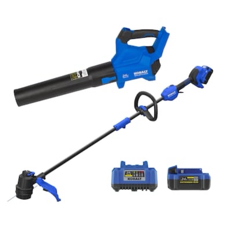 kobalt quiet tech 24-volt cordless battery string trimmer and leaf blower and combo kit 4 ah (battery included) (charger included)