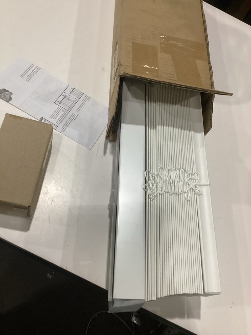 Condition photo showing Good Condition for lotus & windoware cordless, 2 inch faux wood blind,28.5\" wide x48\" long, window blinds, blinds & shades, blinds for indoor windows, embossed, bright white