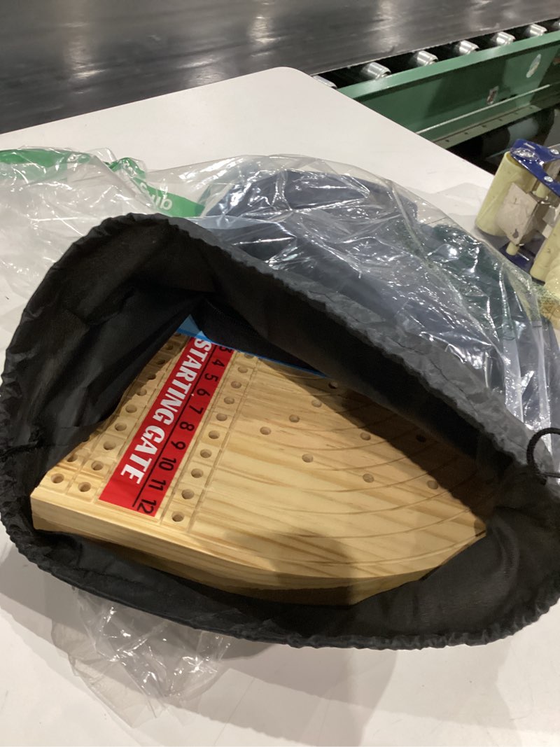 Condition photo showing Good Condition for 24.8in wood horse race board game,foldable horse racing game,large size,with 11 premium metal horses,96 chips,2 dice,2 boxes of playing cards,storage box,large storage bag and instruction manual