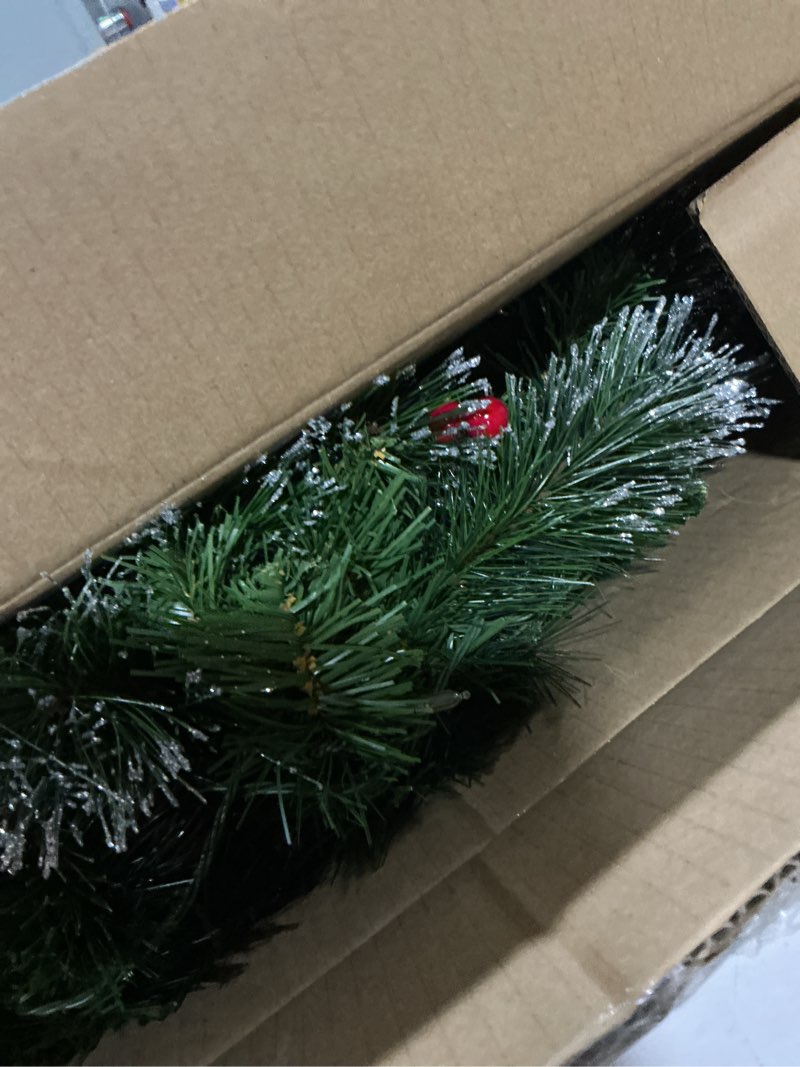 Condition photo showing Good Condition for National Tree Company 30 in Pre-Lit Crestwood Spruce Artificial Christmas Wreath, Christmas Decoration with Glitter, Pinecones, Red Berries, 70 Clear LED Lights, 200 Tips, Timer, Green 30 in Battery-Operated Wreath