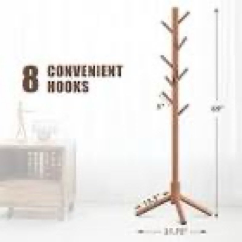 haddockway wooden coat rack stand with 8 hooks new zealand pine 3 adjustable coat standing tree easy