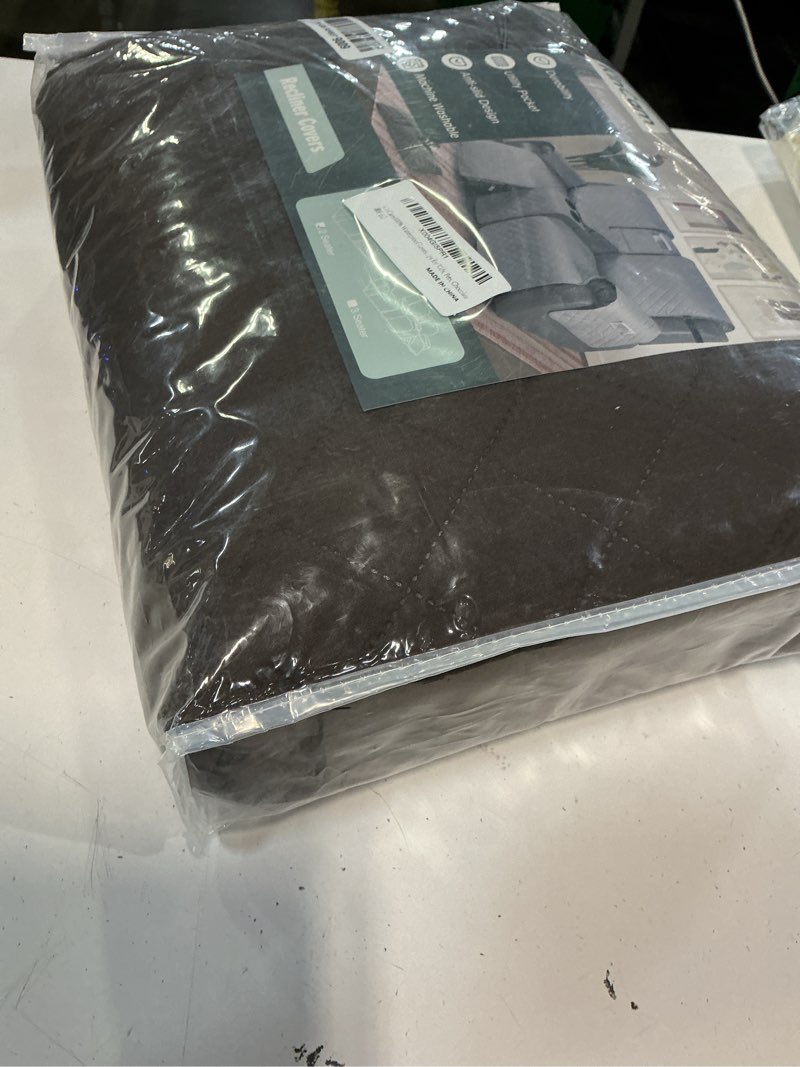 Condition photo showing New/Like New for kincam 100% waterproof recliner loveseat cover with console, non-slip reclining couch covers for 2 seat, recliner sofa cover furniture protector with elastic straps for kids, pets, chocolate chocolate 2 seater