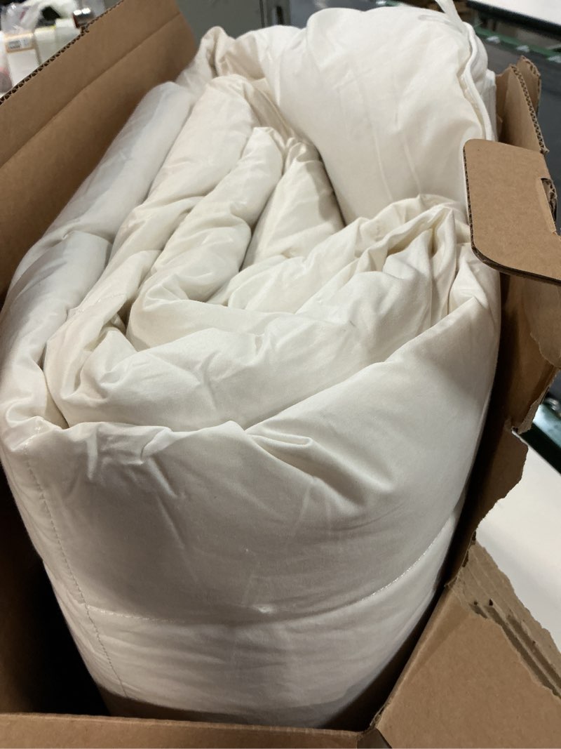 Condition photo showing As Is for Serta Goose Feather Down Fiber Cotton Comforter Queen Size - 100% Cotton Duvet Insert - Hotel Luxury Hypoallergenic Bedding Comforter All Season Medium Warmth 90 x 90 Inch White Full/Queen All Season