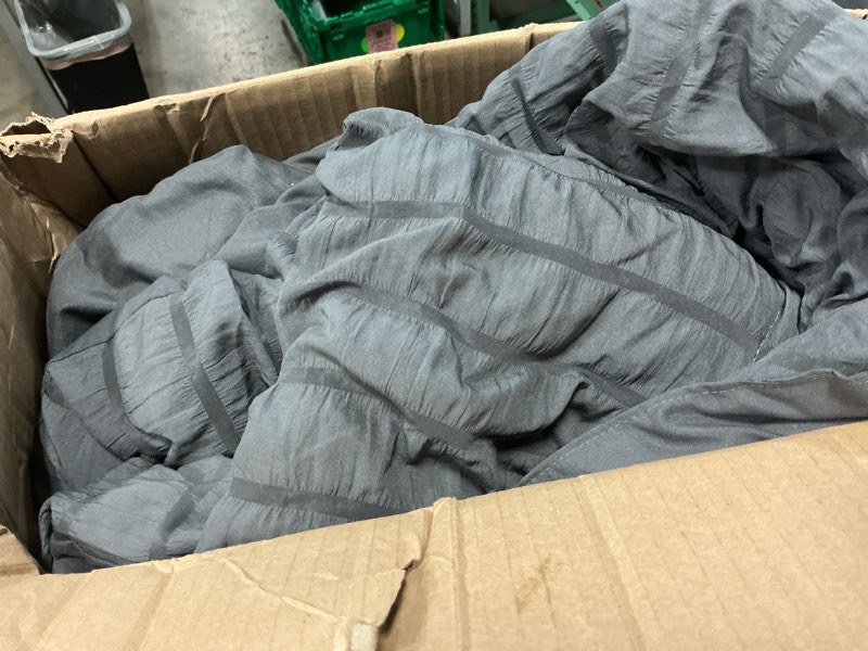 Condition photo showing As Is for cozylux queen comforter set dark grey, 3 pieces lightweight comforters queen size bedding sets, dark gray all seasons solid down alternative comforter with 2 pillowcases, soft bed set for home dark grey queen