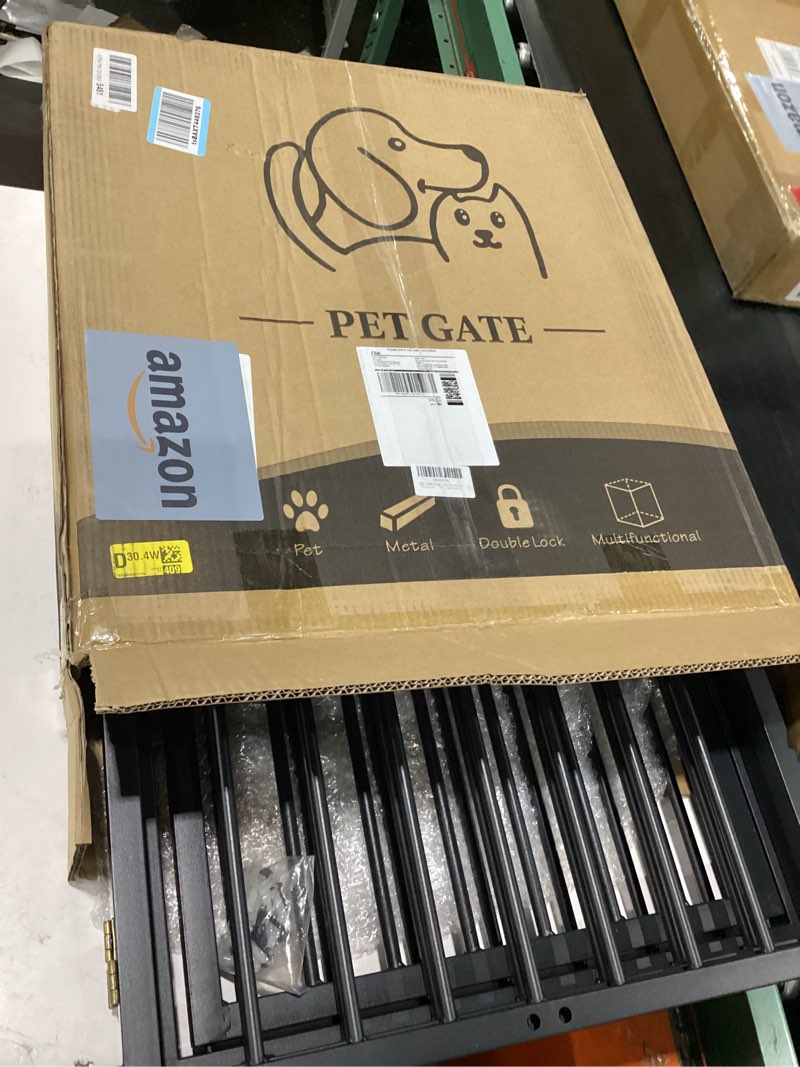 Condition photo showing Good Condition for snuowu full metal freestanding dog gate with door, 24'' height foldable pet dog fence for indoor & outdoor, 4 panels extra wide free standing smalldog gates for doorways,house,stairs,porch,deck,yard ?4 panels with door?80"w*24h" black