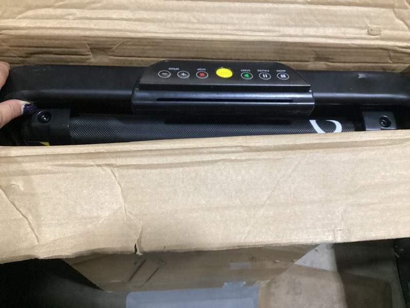 Condition photo showing As Is for ypoo foldable treadmill with incline, walking pad with handle bar 3 level incline, portable folding treadmills for home/office 300 lbs capacity, quiet desk treadmill with remote control & app dark black