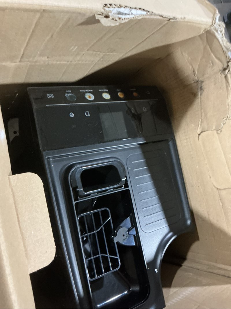 Condition photo showing As Is for bosch 500 series fully automatic espresso and coffee machine – touch control panel, milk hose, ceramic grinder, uses beans & ground coffee, 9 one-touch drinks, in black tpu40109