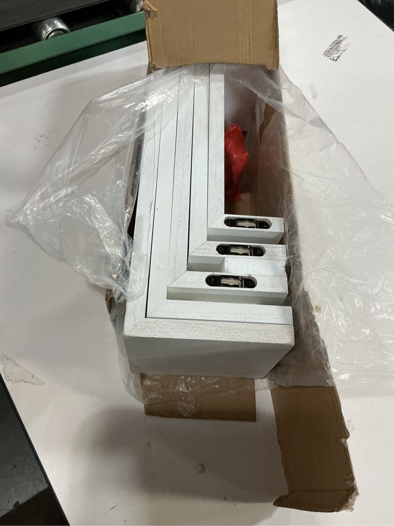 Condition photo showing Good Condition for SRIWATANA Floating Shelves for Wall, Wall Shelves for Bathroom, Bedroom, Living Room, Kitchen, Office, Wood Shelves for Home Decor Set of 5 (Washed White)