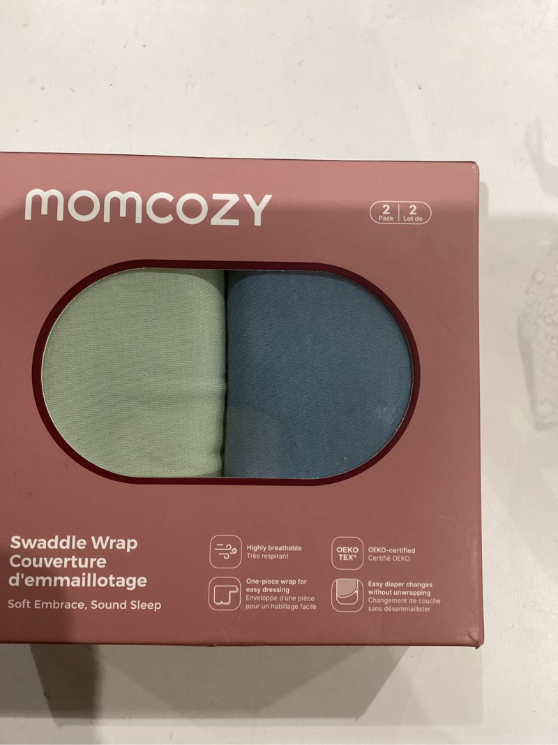 Condition photo showing New/Like New for momcozy swaddles for newborns, quiet fastener swaddle suitable for infant 0-3 months, new-parent-friendly sleep sack, reduce startle reflex, newborn boys girls registry essentials, 2-pack, serenity serenity one size (0-3 months)