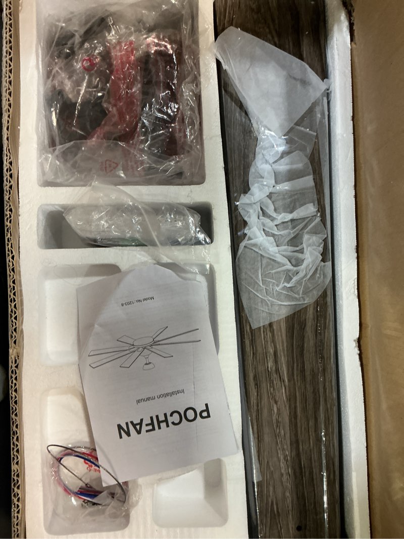 Condition photo showing Good Condition for pochfan 62 inch ceiling fans with lights,large modern ceiling fan with remote and 8 wooden blades,dimmable,6 speeds,noiseless reversible indoor&outdoor fan for bedroom,patio,living room black 62 inch