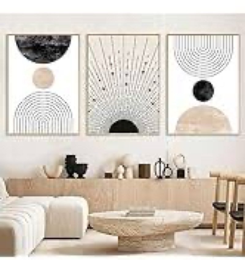 KUVIOKE Boho Mid-Century Modern Wall Art Framed Neutral Retro Minimalist Geometric Prints Rustic Boh