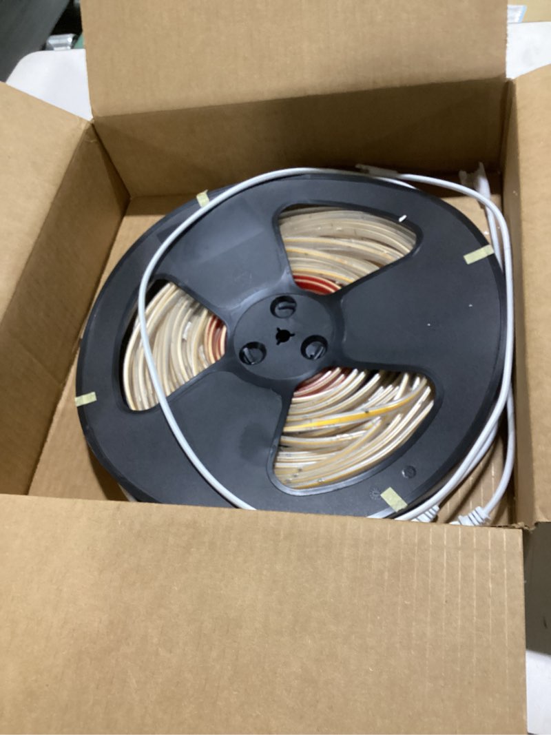 Condition photo showing As Is for 110V COB LED Strip Light - 65.6ft/20m 3000K Warm White IP65 Waterproof Light Strip High-Density 5920LEDs Cuttable Tape for Indoor Ceiling Commercial House Outdoor Garden Terraces DIY Lighting Projects