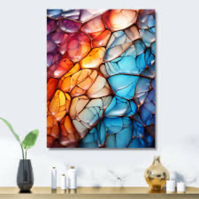 Colorful Opalescent Abstract Fractal Glass Relief III - Fractal Metal Wall Art Print Size: 20" H x 12" W x 1" D