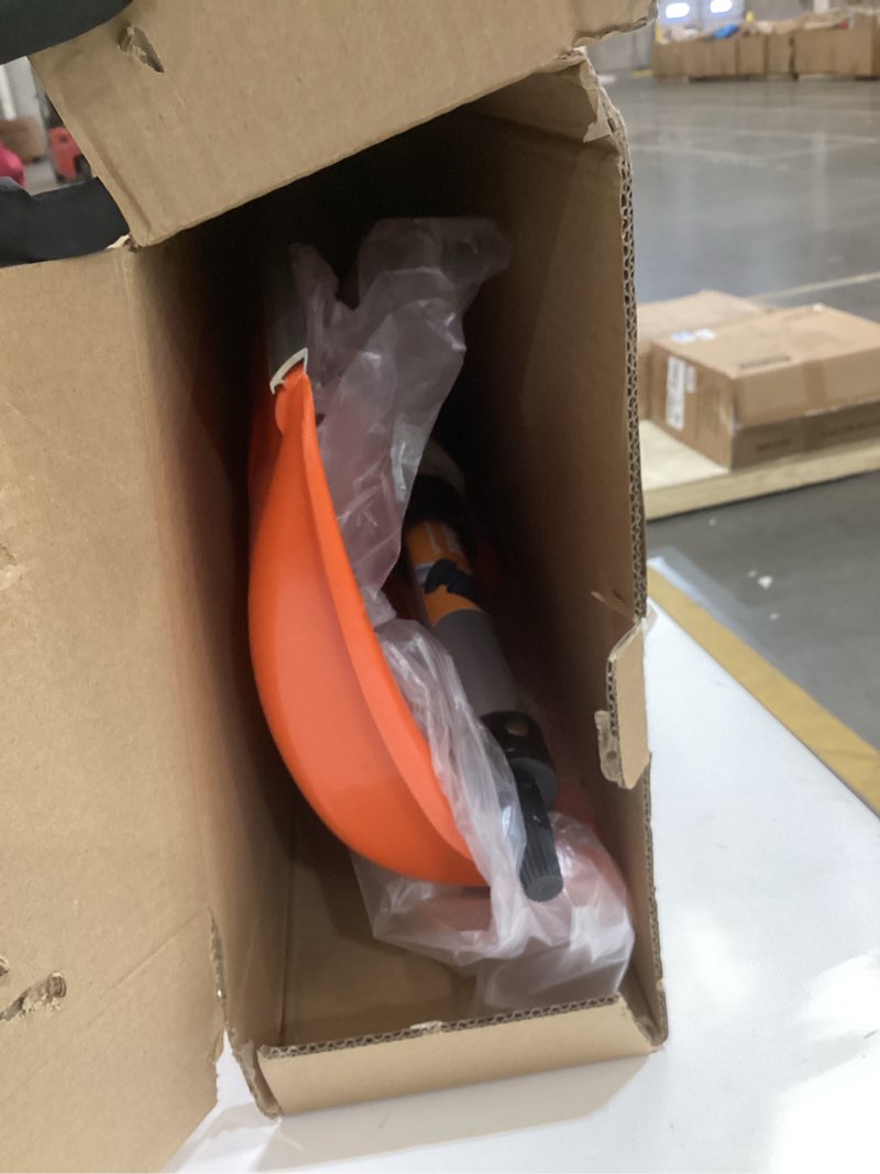 Condition photo showing As Is for Snow Pusher, 24-inch Wide Snow Shovel for Driveway, Snow Removal Tool for Car Garage, Sidewalks and Doorways, Snow Pusher Shovel with Ergonomic Grip and Aluminum Strip, Orange