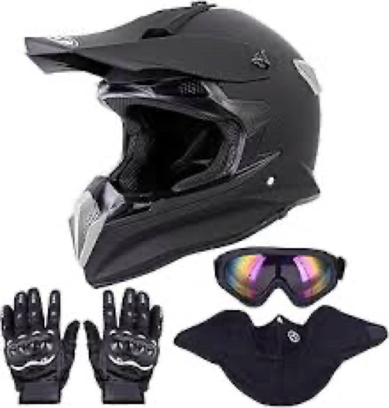 OUMURS Adult ATV Dirt Bike Helmet with Goggles Gloves & Mask Adjustable Sun Visor Motorcycle Adults size M