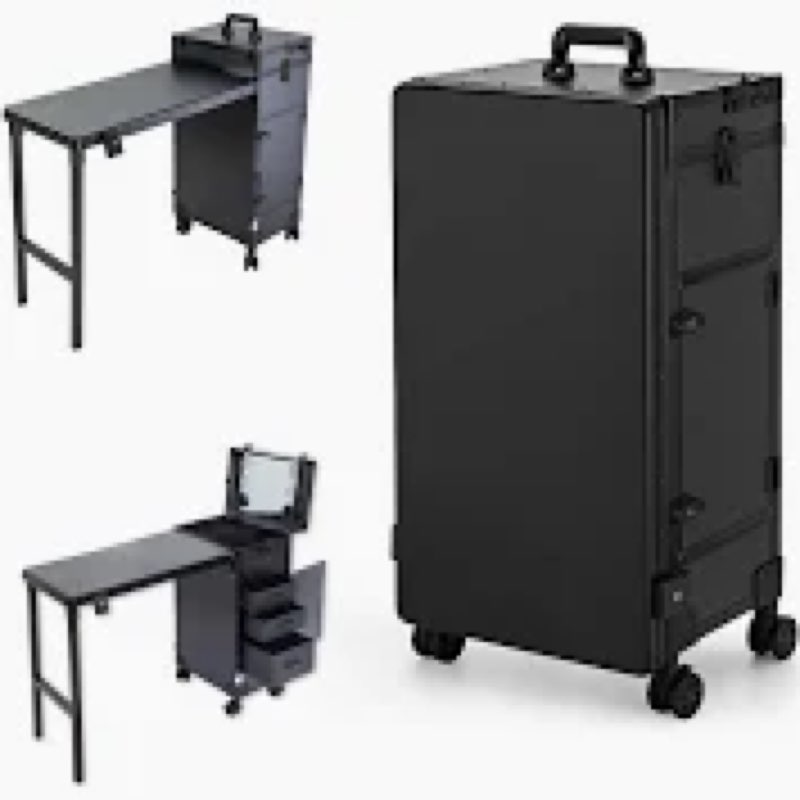 (Similar)Gdsshuhung Portable Foldable Rolling Nail Table and Makeup Case with Drawers, Professional Manicure 