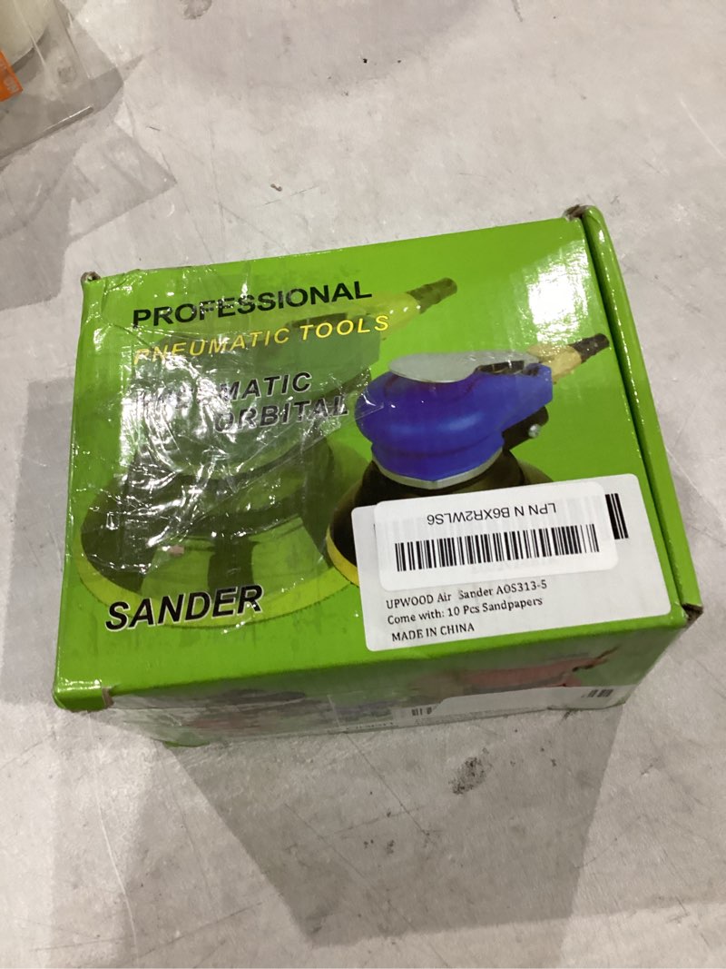 Condition photo showing Good Condition for air random orbital sander by upwood, pneumatic palm sander with 10 pcs sandpapers for auto body work, woodworking (5 inch)