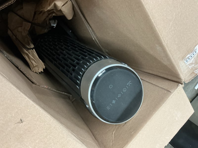Condition photo showing As Is for Dreo Smart Tower Fan for Bedroom, 90° Oscillating 40" Standing Fan, 26ft/s High-Speed 5 Speeds 4 Modes, Quiet Room Floor Fans, Touch/Remote/APP & Voice Control, Work with Alexa, 12H Timer, Silver