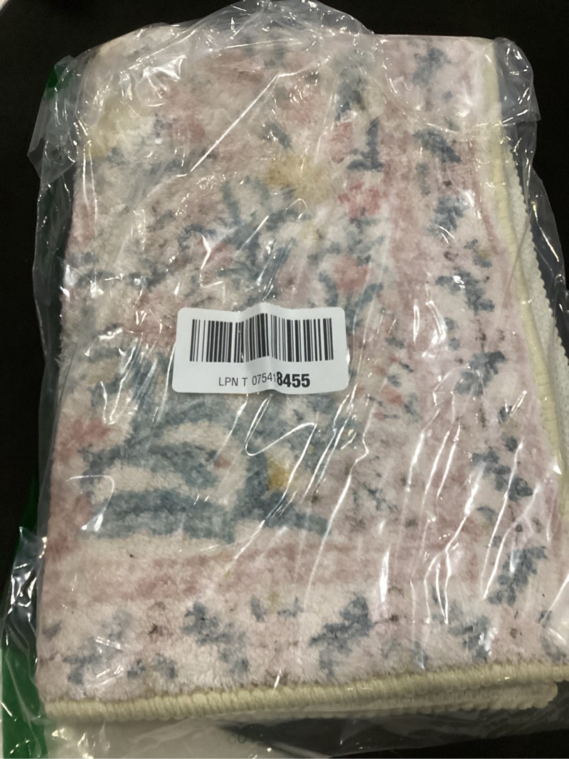 Condition photo showing As Is for seavish pink floral bathroom rug, 16x24 inch non-slip washable plush bath mat, soft absorbent small boho bath mat for bathroom floor decor, sink vanity shower 16 x 24 inch blush pink