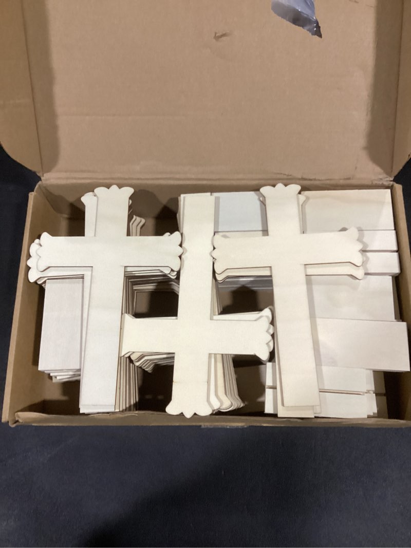 Condition photo showing Good Condition for 48 Pcs Nativity Wooden Crosses for Baptism, Unfinished for Centerpieces Standing for Crafts Rustic Wood Cross First Communion Baptism Christmas Decorations (Novelty)