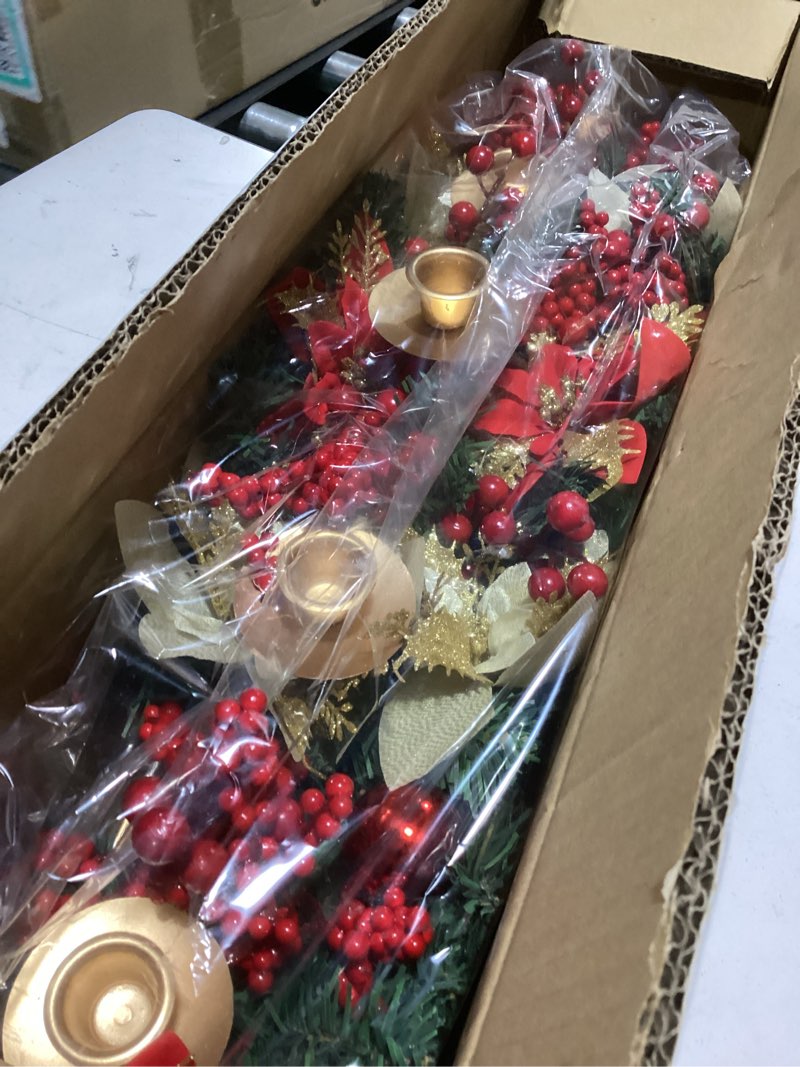 Condition photo showing Good Condition for Sliner Christmas Tabletop Centerpiece 30 Inch Poinsettia Candle Holder with 5 Bullet Head LED Flameless Long Candle Artificial Christmas Table Decorations for Home Party, Not Include Battery