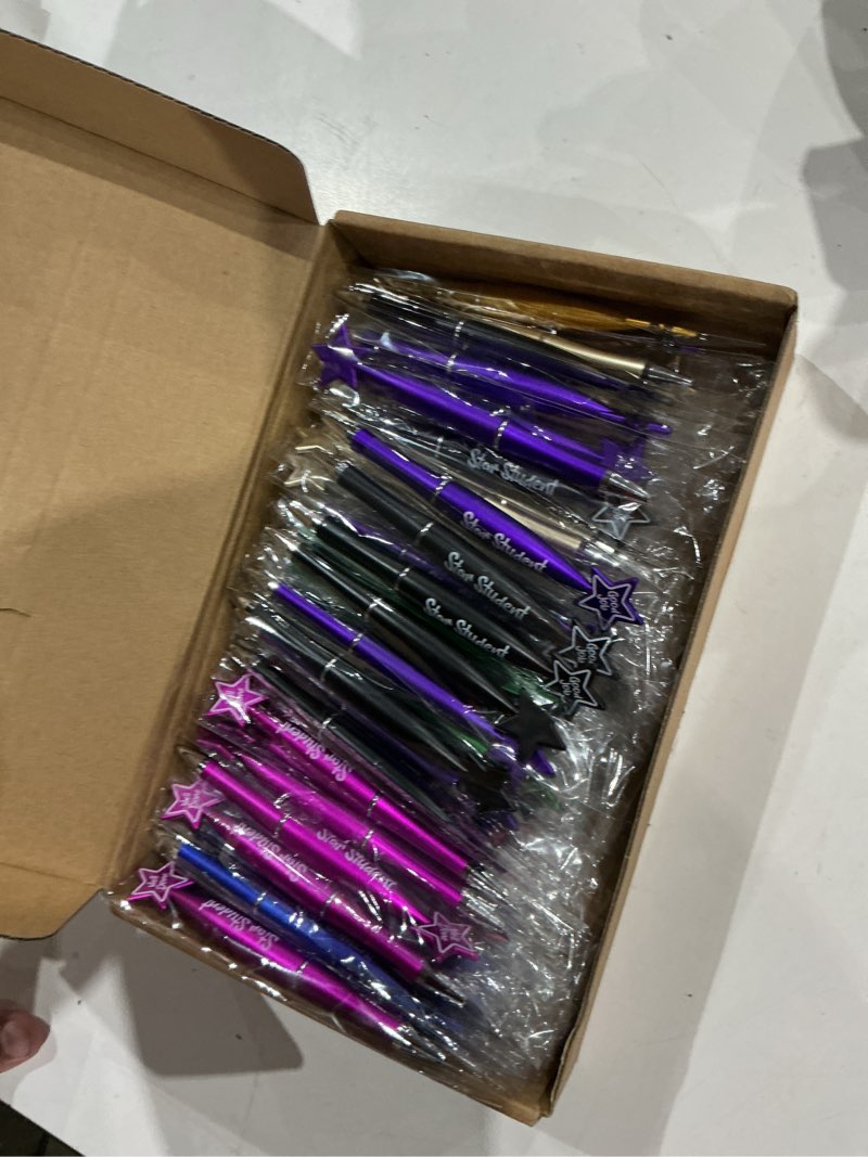 Condition photo showing New/Like New for 64 pcs star student pens reward ballpoint pens teacher appreciation gifts black inspirational pens for star students awards of the week, school classroom teacher recognition(multicolored)