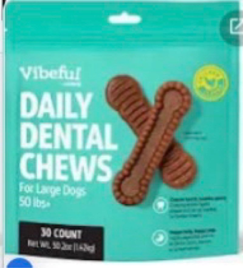 Vibeful Large Daily Dental Chew Treats for Dogs, Chicken Flavor, 30 count