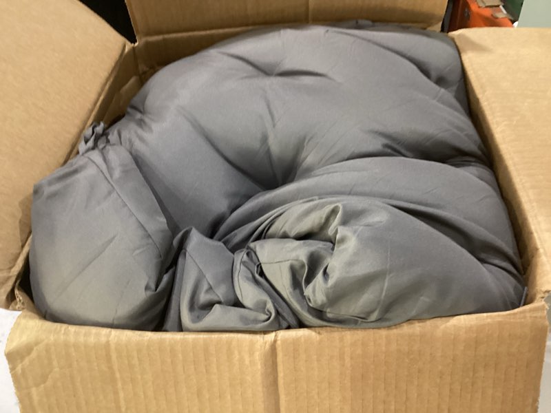 Condition photo showing As Is for downluxe outdoor chair cushions for patio furniture, waterproof tufted overstuffed patio furniture cushions, thick outdoor seat cushion, 19\" x 19\" x 5\", dark grey dark grey, similar to stock photo