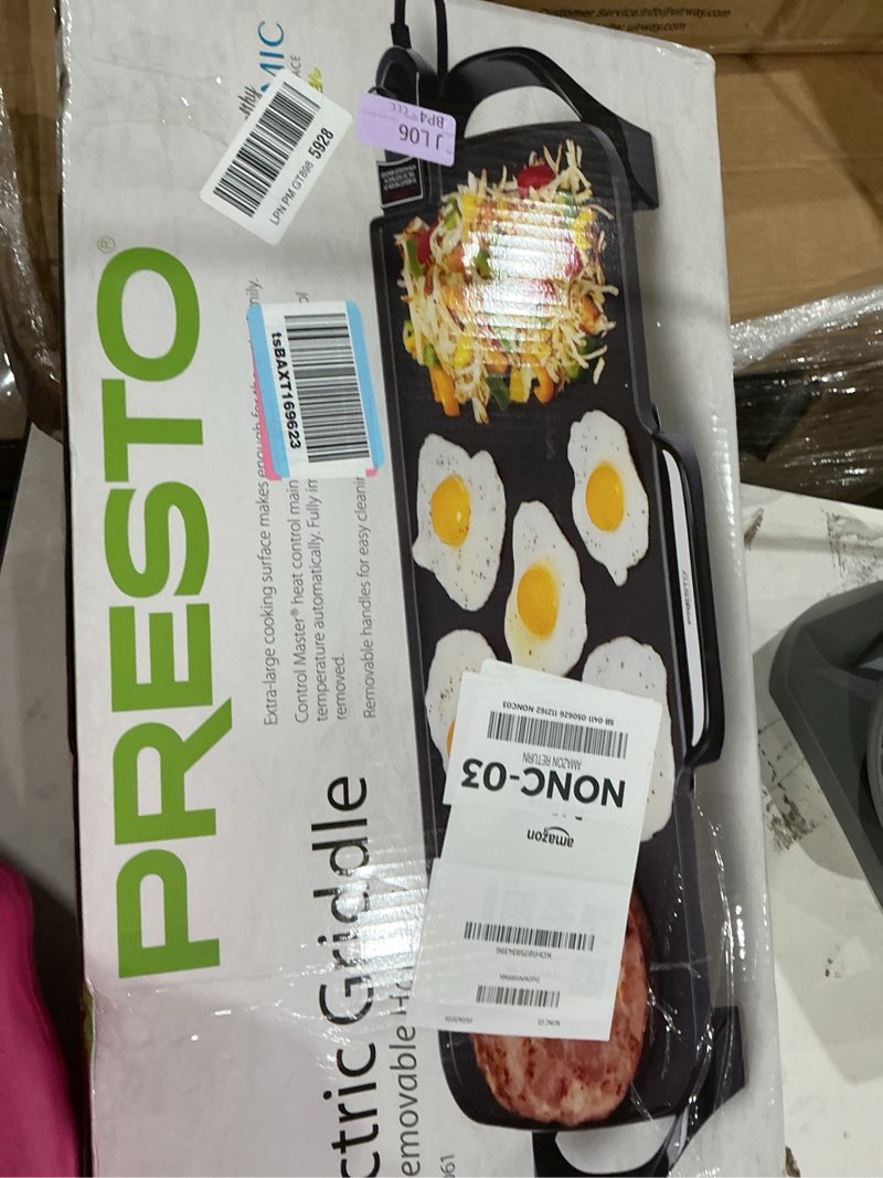 Condition photo showing As Is for presto 22-inch electric griddle with removable handles