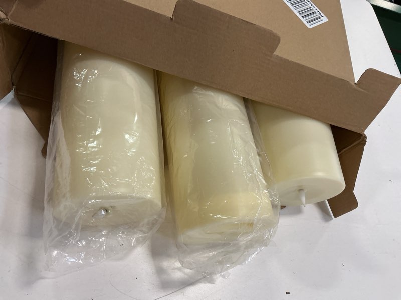 Condition photo showing Good Condition for 3 Pack 14\" x 4\" Large Outdoor Candles, Waterproof Flickering LED Flameless Candles with Timer, Batte